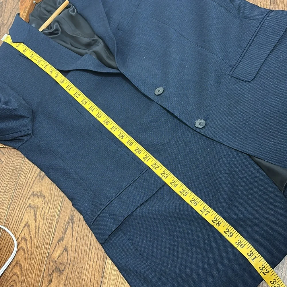 CALVIN KLEIN Blue double breasted 100% wool blazer natural stretch size 44L
